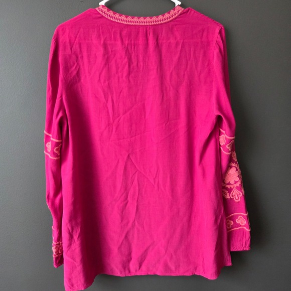 Soft Surroundings Magenta Pink Embroidered Tassel Tunic Top Petite Small Boho - Picture 5 of 6